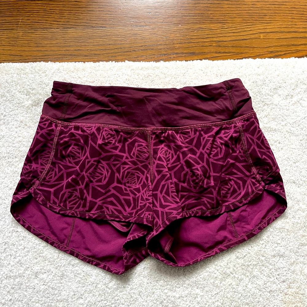 Lulu lemon speed up shorts, length 2.5, size 2, color rose pattern, discontinued
